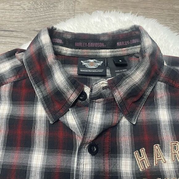 Harley Davidson Motorcycles Plaid Flannel Casual Short Sleeve Button Shirt Sz S - Picture 4 of 12